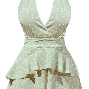 Sage green polka dot romper